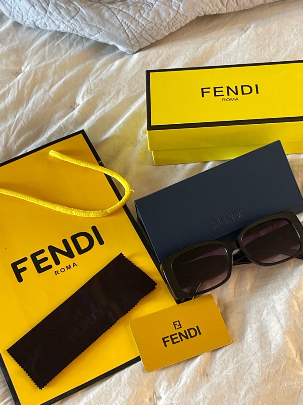 Fendi Black Sunglasses with Yellow Accessories
